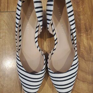 Kelly & Katie Womens Fassi Shoe Pointed Toe Ivory Black Stripes Wedge Heels